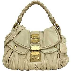 Miu Miu Bag Cream White Matelasse Flap Leather Shoulder Key Gathered Shoulder